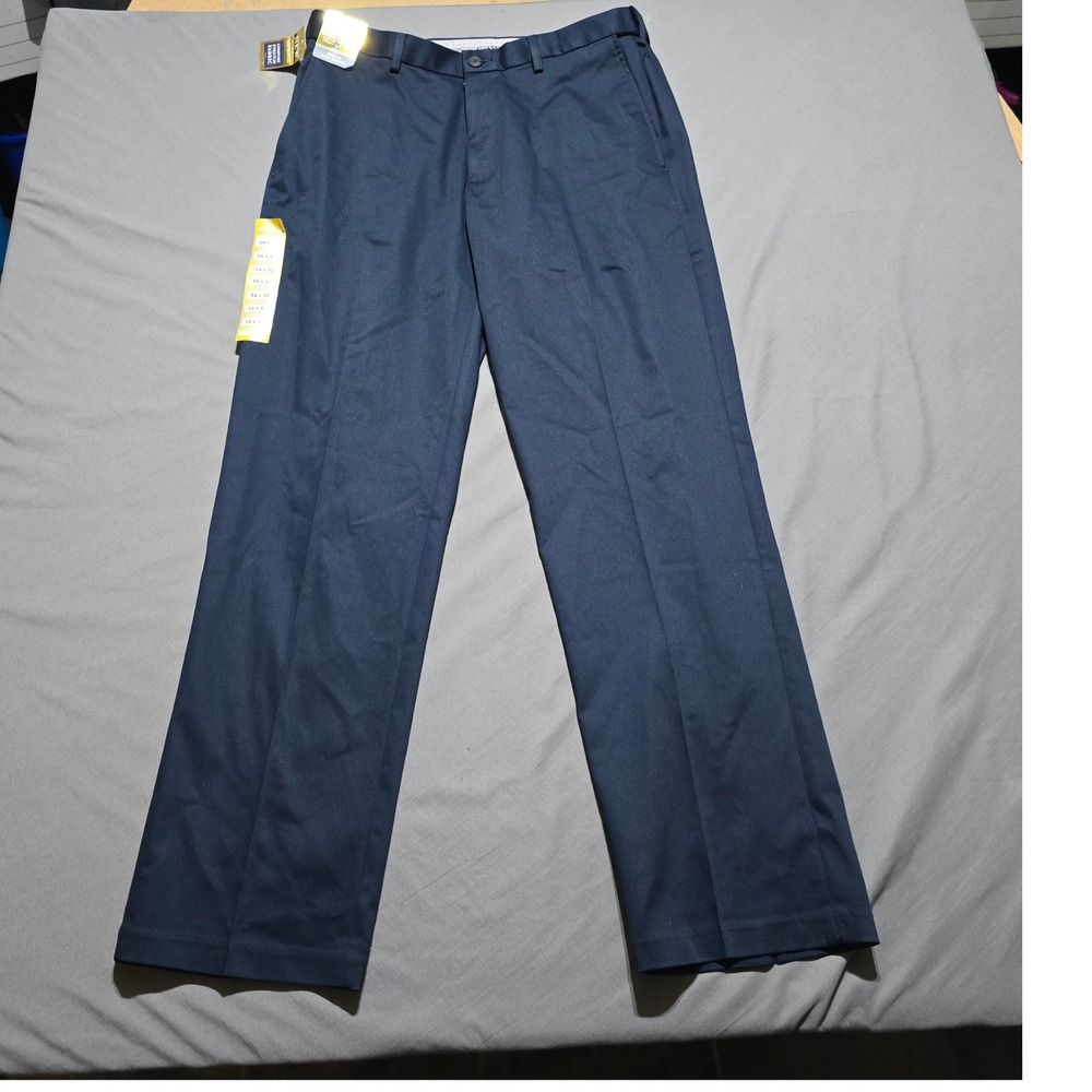 Haggar Iron Free Premium Khaki Pants Mens 34x32 Navy Blue Classic Fit Stretch